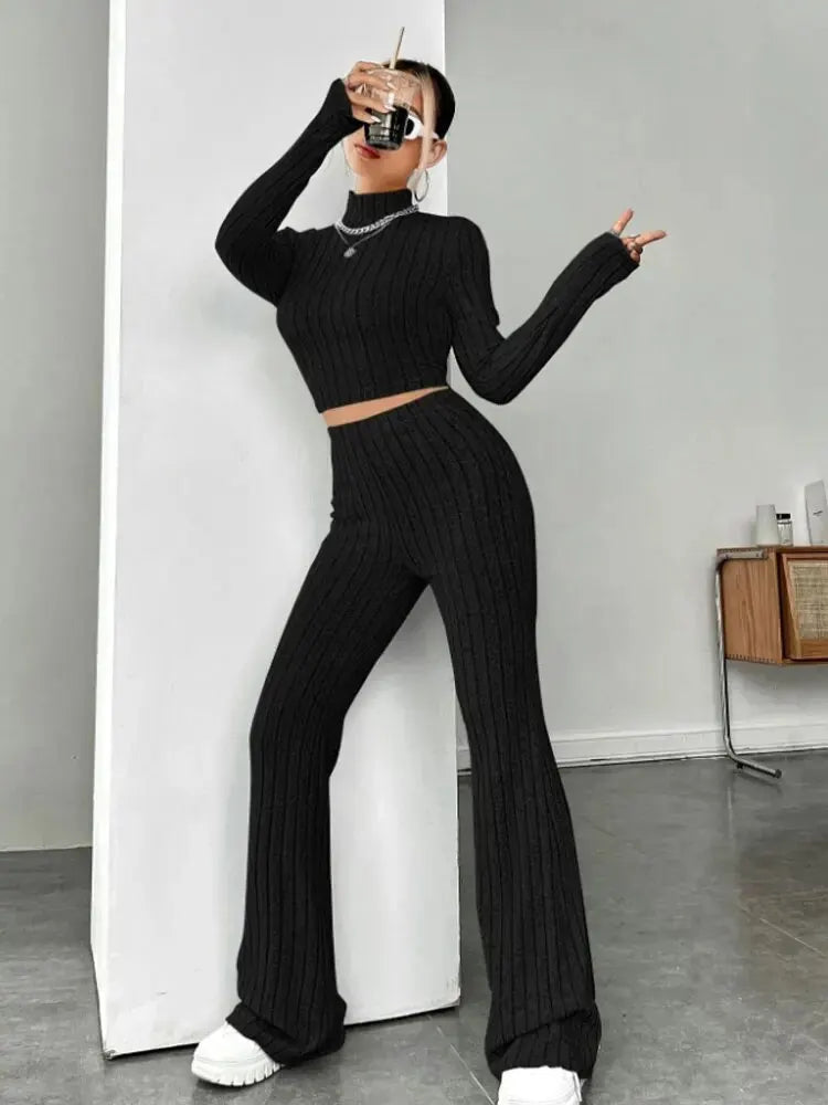 Stand Collar Navel T-shirt and Trumpet pants Quick Pick Grocers