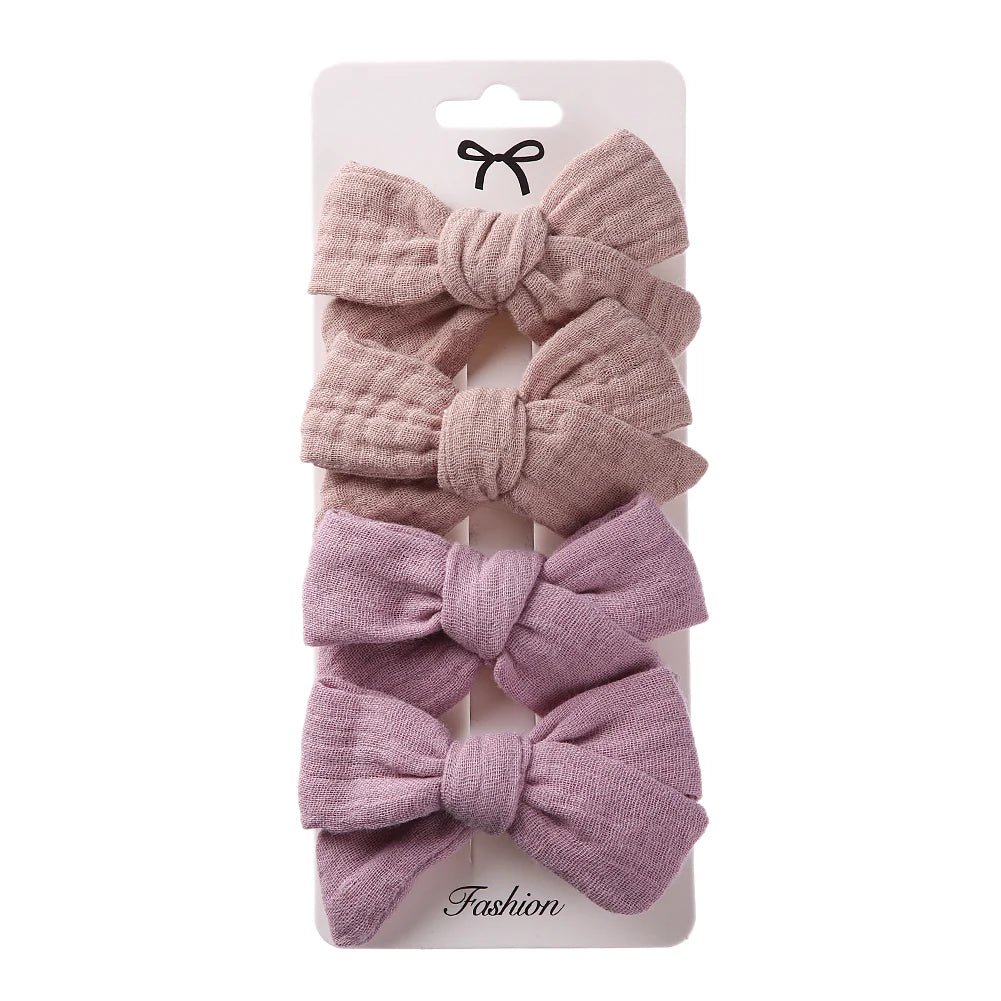 4Pcs/Set Baby Bows Hair Clips Muslin Girls Hairpins Hairclip For Kids Cotton Linen Barrette Flower Print Side Pin Accessories Purest Peak