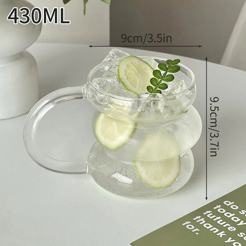 Transparant Drinking Glass Cup Creative Wave Shape Iced Coffee Tumbler Cup Juice Milk Tea Mug Drinkware Water Glasses Ripple Mug Quick Pick Grocers