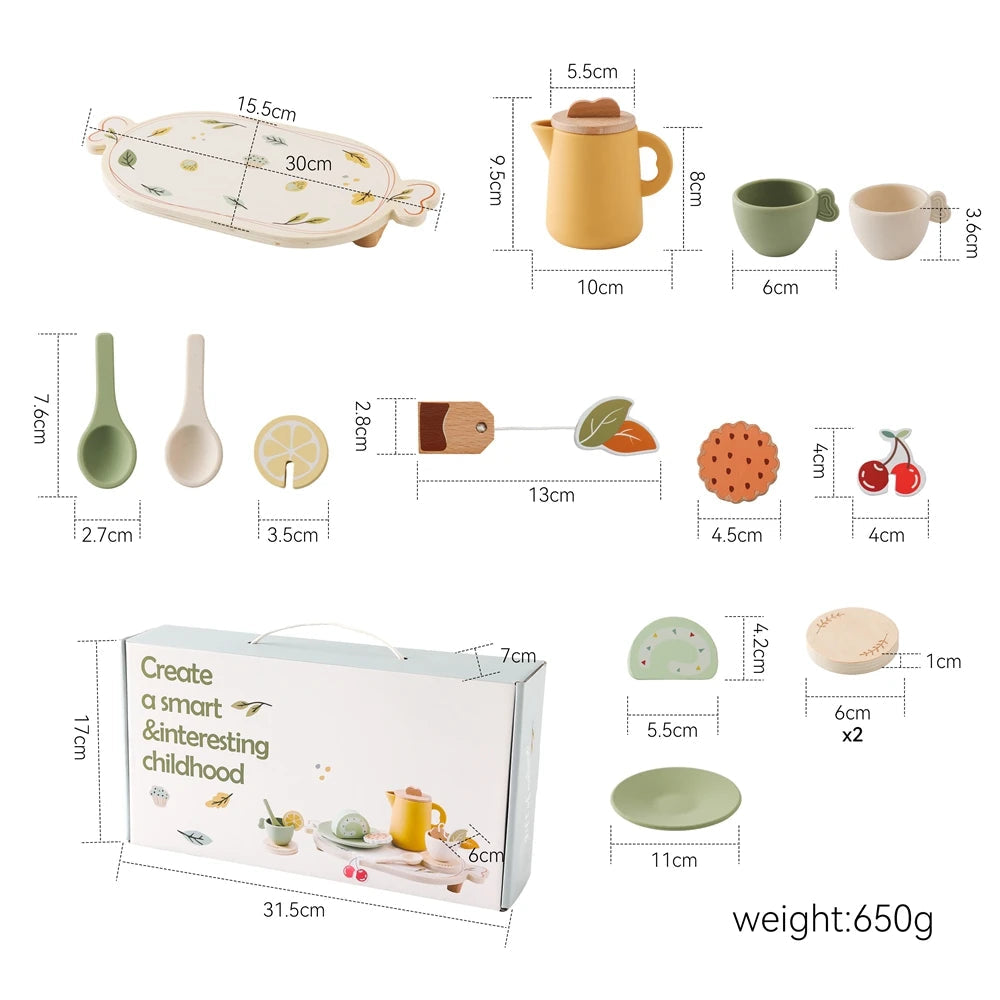 Wooden Children Montessori Toy Teapot Teacup Simulation Kitchen Utensil BPA Free Silicone Kid Education Pretend Play Toy Gift Purest Peak
