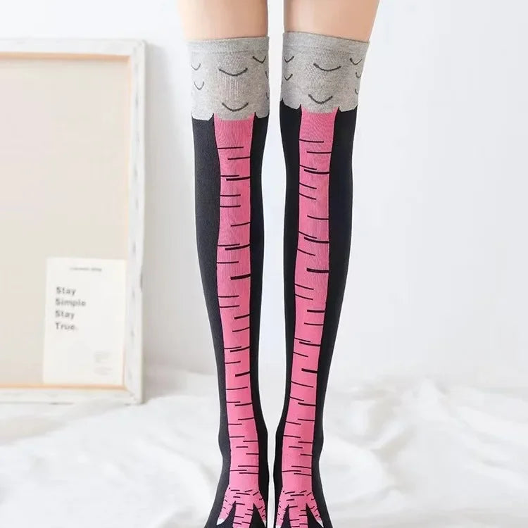 Men Funny 3D Chicken Socks Print Cartoon Cosplay High flexibility Thigh High Sock Cotton Fashion Thin Toe Feet Quick Pick Grocers
