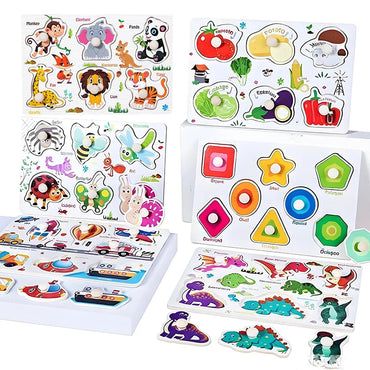 Baby Wooden Puzzles Montessori Toys 1 2 3 Years Toddler Toys Hand Grab Board Alphabet Number Cognition Learning Educational Toys Quick Pick Grocers