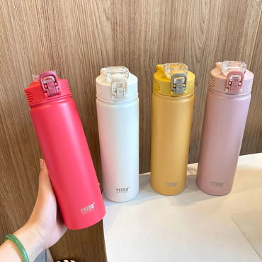 TYESO 600/750ML Thermos Bottle With Straw Stainless Steel Car Thermal Cup Sports Water Bottles Keeps Cold and Heat Thermal Mug Quick Pick Grocers