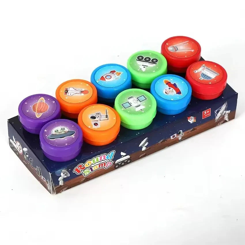 10pcs Assorted Stamps for Kids Self-ink Stamps Children Toy Stamps Smiley Face Seal Scrapbooking DIY Painting Photo Album Decor Econic Blanks