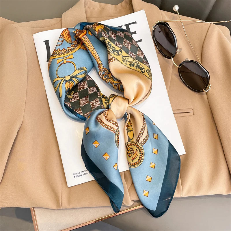 60Colors Luxury Scarf Women 70*70Cm Silk Feel Square Hair Wrapping Foulard Satin Shawl Big Size Head Bandana Hijab Handkerchief Quick Pick Grocers