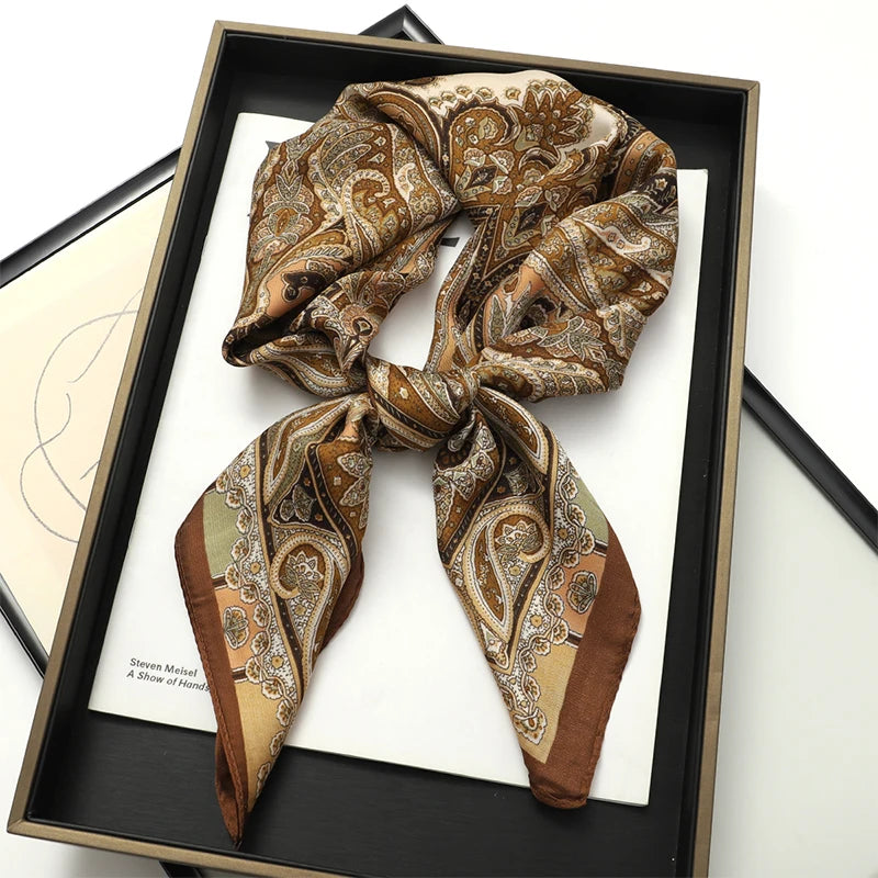 Bohemian Style Print Luxury Brand Silk Square Scarf Women Satin Shawls Neckerchief Wrap Scarves Bandana Hair Hjiab Floral Quick Pick Grocers