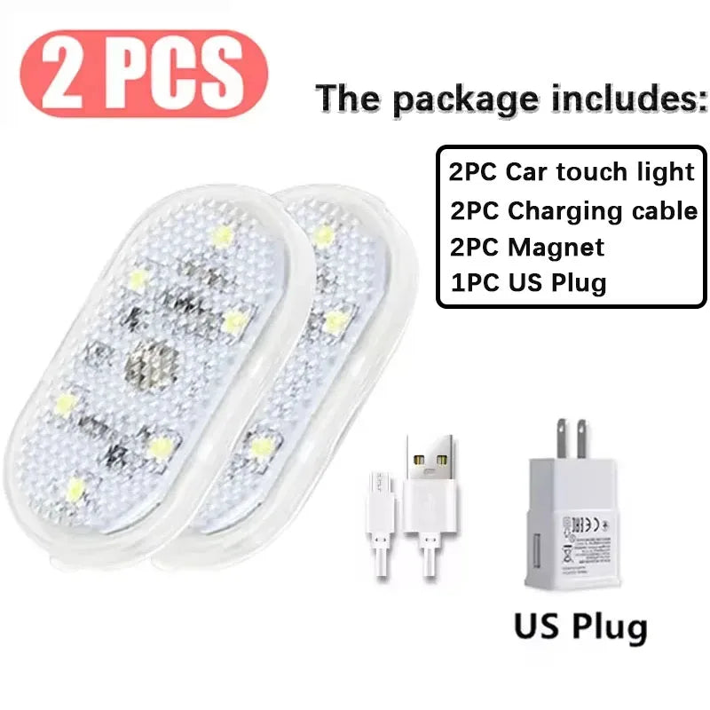 1/2/4PC Mini Car LED Light USB Charging Interior Lighting Lamp for Armrest Box Switch Touch Magnetic Reading Lamp Foot Light