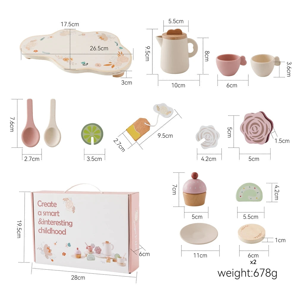 Wooden Children Montessori Toy Teapot Teacup Simulation Kitchen Utensil BPA Free Silicone Kid Education Pretend Play Toy Gift Purest Peak