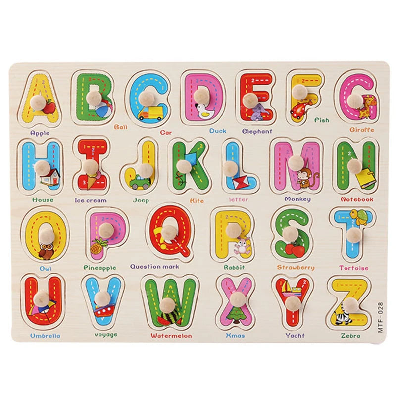 Baby Wooden Puzzles Montessori Toys 1 2 3 Years Toddler Toys Hand Grab Board Alphabet Number Cognition Learning Educational Toys Quick Pick Grocers