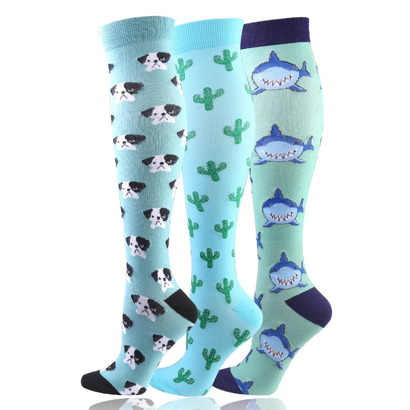 58 Styles 3 Pairs/Pack Compression Socks Knee High 30MmHg Women Men Sports Socks Edema Diabetes Varicose Veins Running Socks Quick Pick Grocers