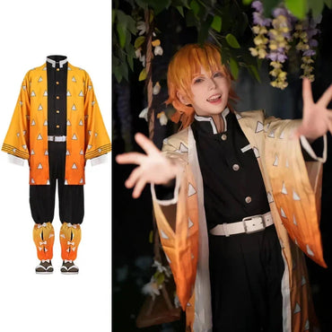 Anime Demon Moordenaar Kimetsu No Yaiba Agatsuma Zenitsu Cosplay tuum Pruik Vrouwen Kimono Uniform Halloween Kerstfeest Kleding Quick Pick Grocers