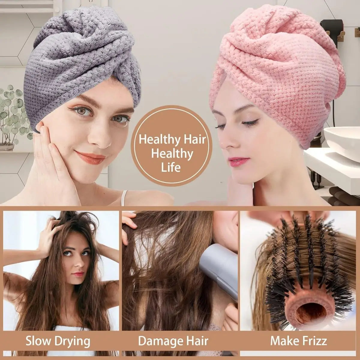 Solid color hair towel Textured dry hair cap 9.8 "X 25.5" absorbent hair towel wrap for button-down women Econic Blanks