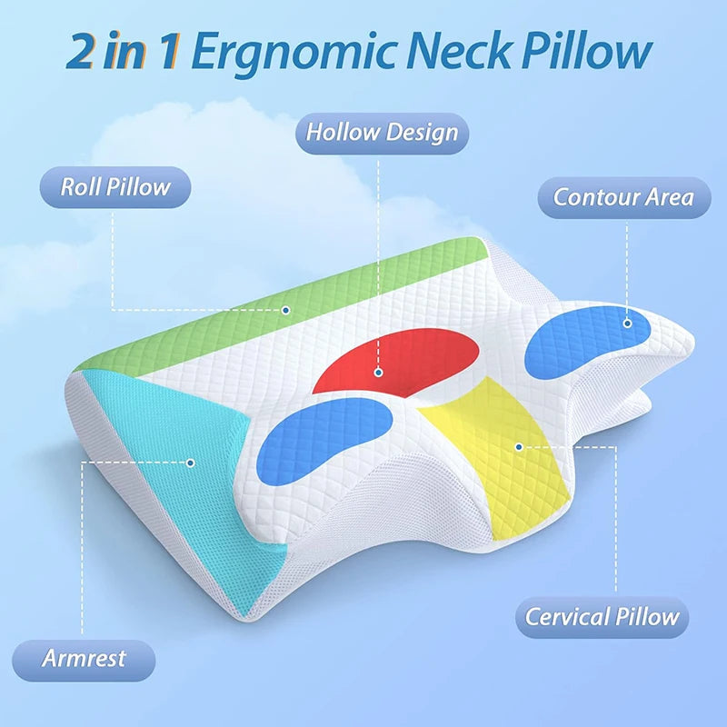 1pc Memory Foam Cervical Pillow, 2 in 1 Ergonomic Contour Orthopedic Pillow for Neck Pain, Contoured Support Pillows,Neck Pillow Econic Blanks