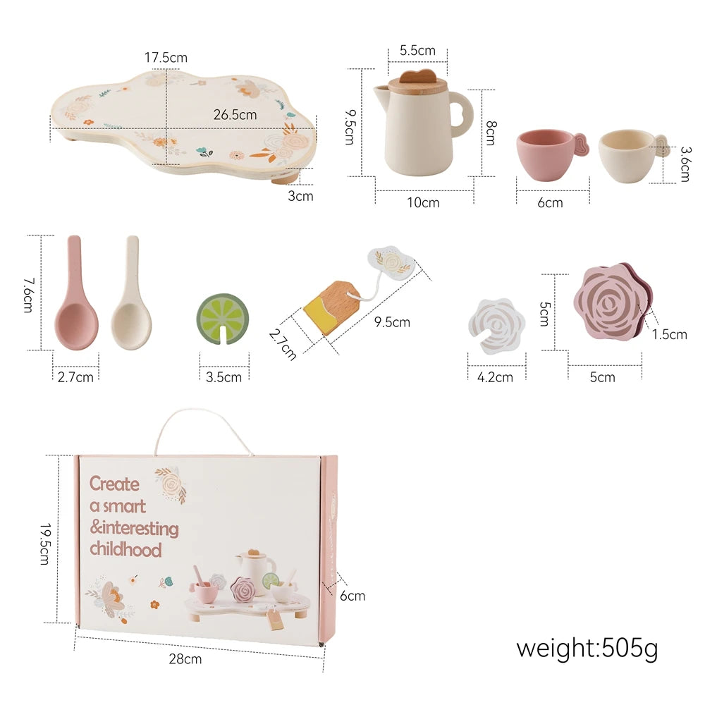Wooden Children Montessori Toy Teapot Teacup Simulation Kitchen Utensil BPA Free Silicone Kid Education Pretend Play Toy Gift Purest Peak