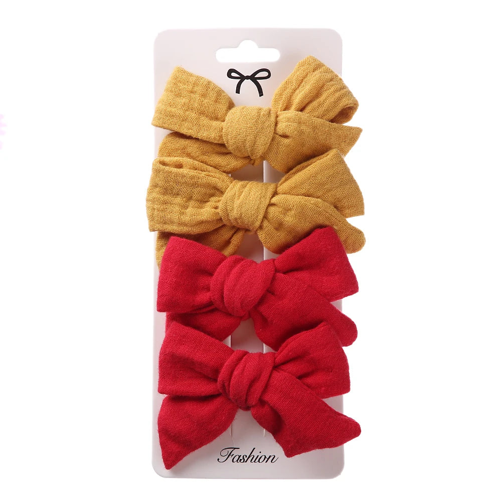 4Pcs/Set Baby Bows Hair Clips Muslin Girls Hairpins Hairclip For Kids Cotton Linen Barrette Flower Print Side Pin Accessories Purest Peak