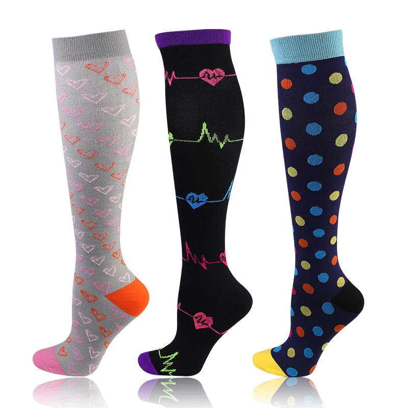 58 Styles 3 Pairs/Pack Compression Socks Knee High 30MmHg Women Men Sports Socks Edema Diabetes Varicose Veins Running Socks Quick Pick Grocers