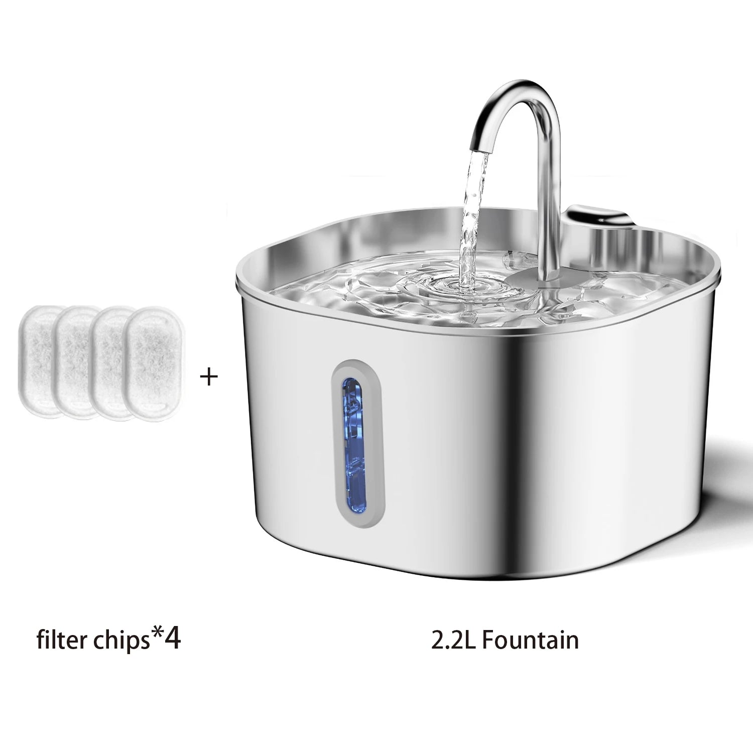 ZYFeeder 2.2L Automatic Cat Water Fountain Square Stainless Steel Pet Water Feeder Dog Water Fountain with window(No 5V 1A Plug) Quick Pick Grocers