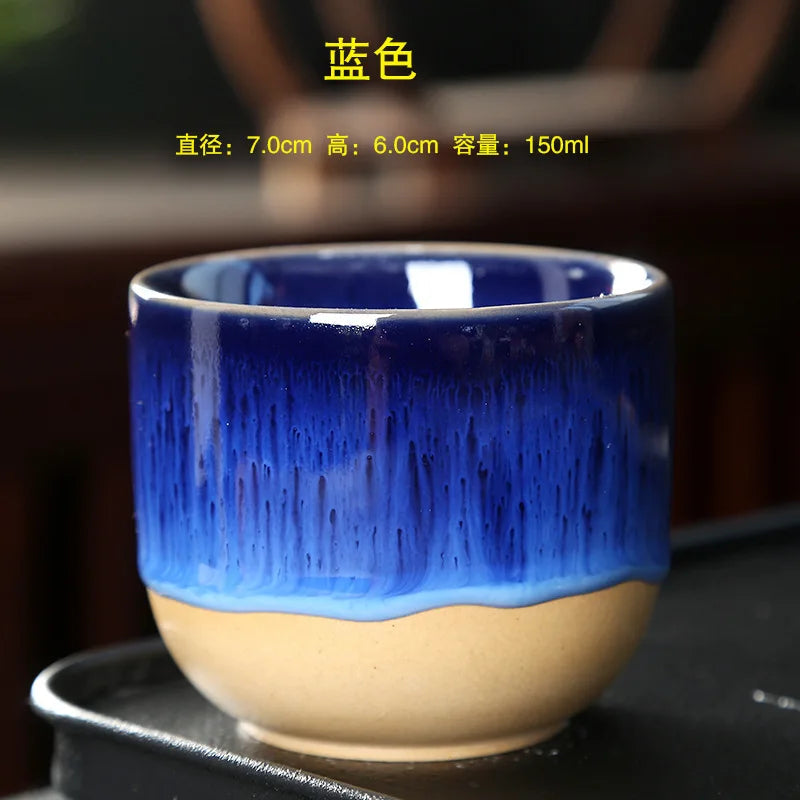 Kiln Change China Ceramic Tea Cup Pottery Jianzhan Drinkware Temmoku Glaze Porcelain Kung Fu Cups Set for Water Latte Milk Quick Pick Grocers
