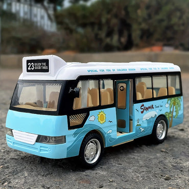 City Bus Toys Cars Die-Cast Plastic Airport Cars For Boys Girls, Pull Back Play Vehicle With Sound, Light Up & Open-able Doors Quick Pick Grocers