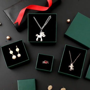 12pack White Simple Luxury Box Dark Green Paper Jewellry Rings Earrings Bracelet Necklace Display Case Jewelry Organizer Boxes Purest Peak