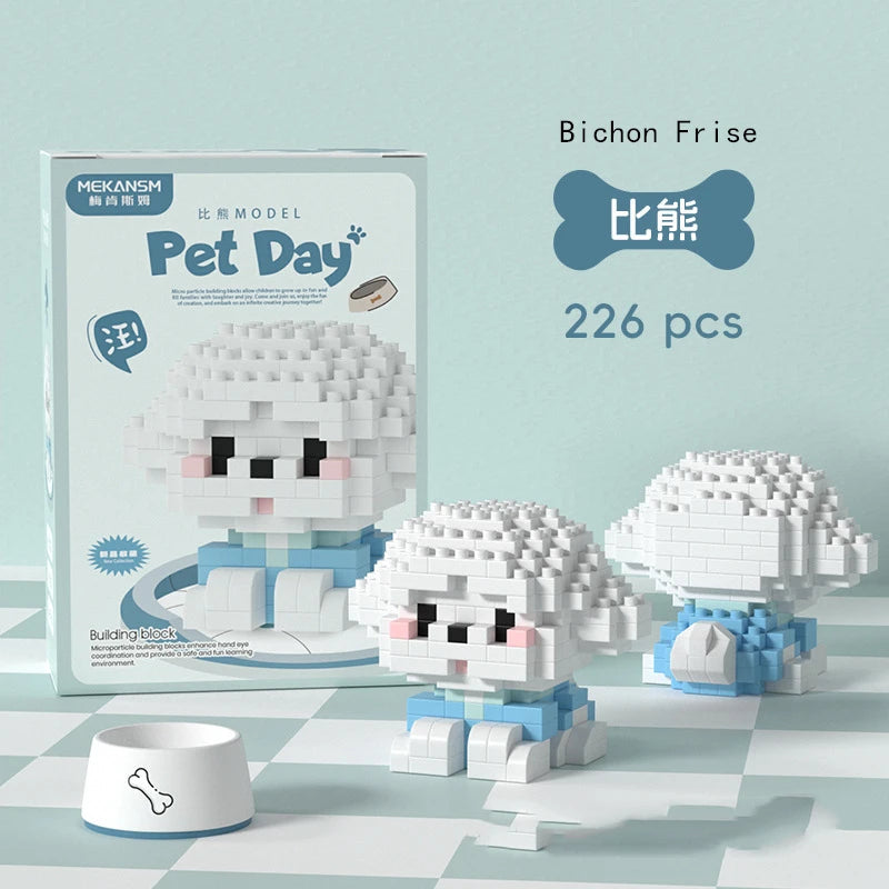 18 Styles Little Dog Cat Cute Pet Small Building Block Model Series Ornaments Children's Toys Miniature Bricks Quick Pick Grocers