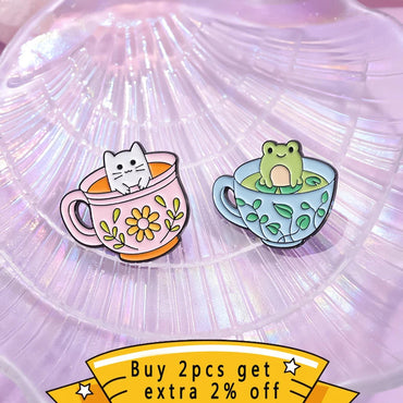 Creative Coffee Cup Animal Collection Enamel Pins Ghost Duck Capybara Frog Brooch Lapel Badge Cute Halloween Jewelry Kid Gift Quick Pick Grocers