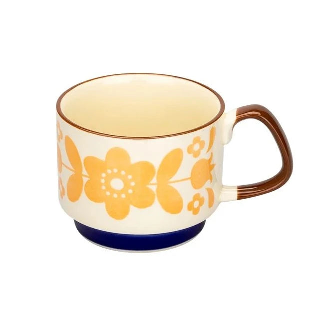 300ml Japanese Flower Coffee Mug Set Retro Ceramic Milk Oats Mug Office Water Handgrip Cup Kitchen Party Drinkware Set Quick Pick Grocers