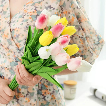 10Pcs Artificial Flower Realistic Touch Tulip Scrapbooking Vase Home Decor Wedding Garden Arch Garland Mother's Day Bouquet diy Quick Pick Grocers