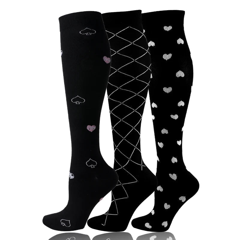 58 Styles 3 Pairs/Pack Compression Socks Knee High 30MmHg Women Men Sports Socks Edema Diabetes Varicose Veins Running Socks Quick Pick Grocers