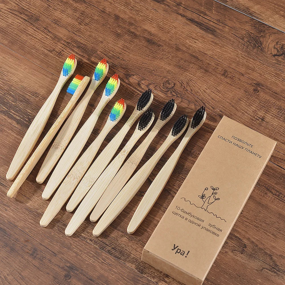 10Pcs Colorful Toothbrush Natural Bamboo Tooth Brush Sets Soft Bristle Charcoal Teeth Eco Bamboo Toothbrushes Dental Oral Care Econic Blanks
