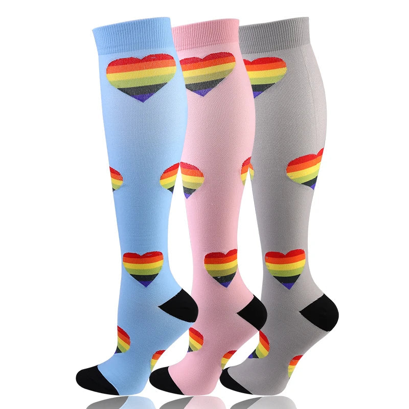 58 Styles 3 Pairs/Pack Compression Socks Knee High 30MmHg Women Men Sports Socks Edema Diabetes Varicose Veins Running Socks Quick Pick Grocers