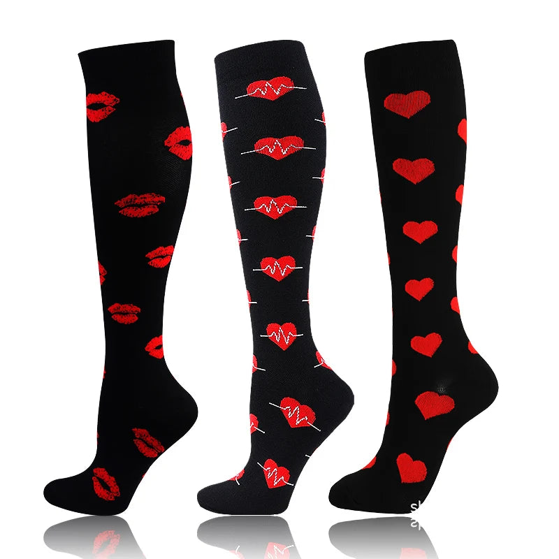 58 Styles 3 Pairs/Pack Compression Socks Knee High 30MmHg Women Men Sports Socks Edema Diabetes Varicose Veins Running Socks Quick Pick Grocers