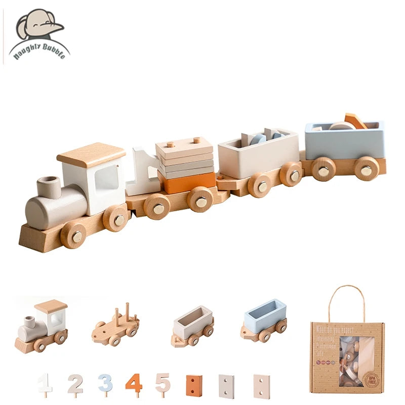 Wooden Train Birthday Toy Montessori Toys Baby Educational Toys Wooden Trolley Baby Learning Toys Number Of Wood Baby's Toys Purest Peak