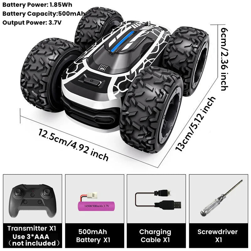 Sinovan Remote Control Car with Lights for Boys 4-7, 2.4GHz Rc Stunt Cars for Kids, 360°Rotating Double Sided RC Car Toys Black Econic Blanks