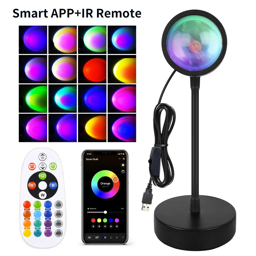 Smart Sunset Lamp Tuya LED Night Ligh USB RGB Smart Life APP Remote Projection For Room Decoration Photography Festival Birth Quick Pick Grocers
