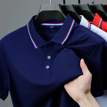 2025 New Men's Casual Solid Color Short Sleeved Polo Shirt Summer Fashionable and Comfortable Versatile Top Quick Pick Grocers