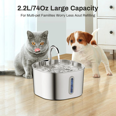 ZYFeeder 2.2L Automatic Cat Water Fountain Square Stainless Steel Pet Water Feeder Dog Water Fountain with window(No 5V 1A Plug) Quick Pick Grocers