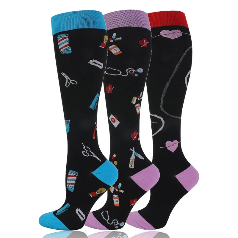 58 Styles 3 Pairs/Pack Compression Socks Knee High 30MmHg Women Men Sports Socks Edema Diabetes Varicose Veins Running Socks Quick Pick Grocers