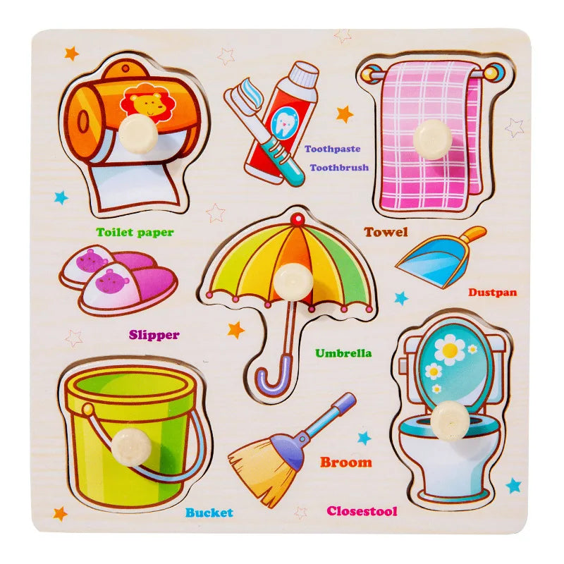 Baby Wooden Puzzles Montessori Toys 1 2 3 Years Toddler Toys Hand Grab Board Alphabet Number Cognition Learning Educational Toys Quick Pick Grocers