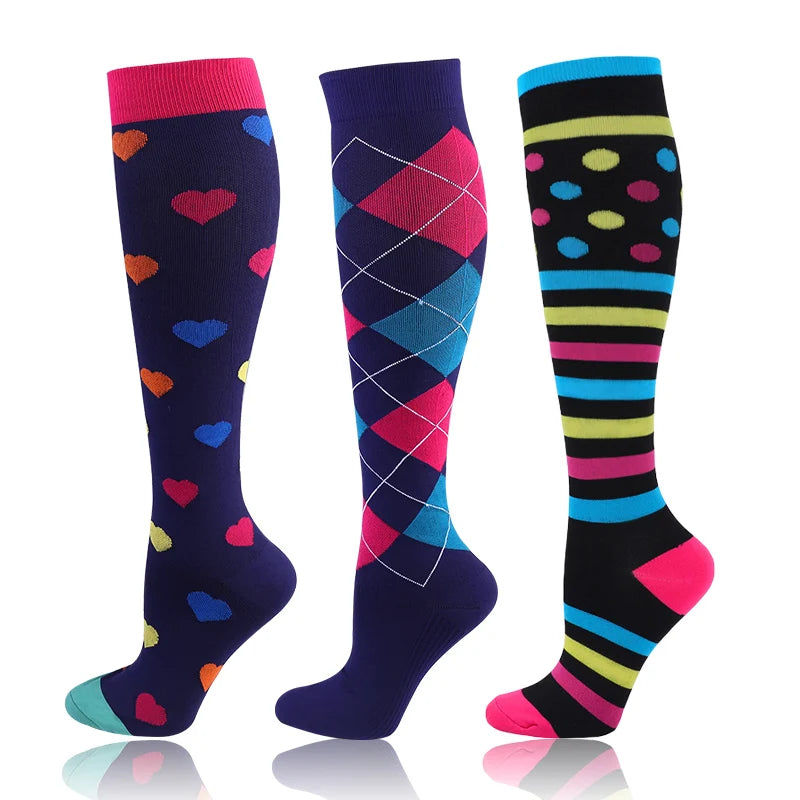58 Styles 3 Pairs/Pack Compression Socks Knee High 30MmHg Women Men Sports Socks Edema Diabetes Varicose Veins Running Socks Quick Pick Grocers
