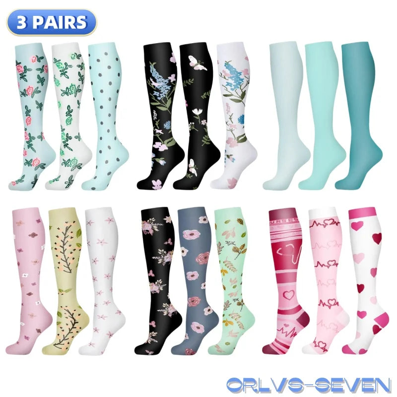 58 Styles 3 Pairs/Pack Compression Socks Knee High 30MmHg Women Men Sports Socks Edema Diabetes Varicose Veins Running Socks Quick Pick Grocers
