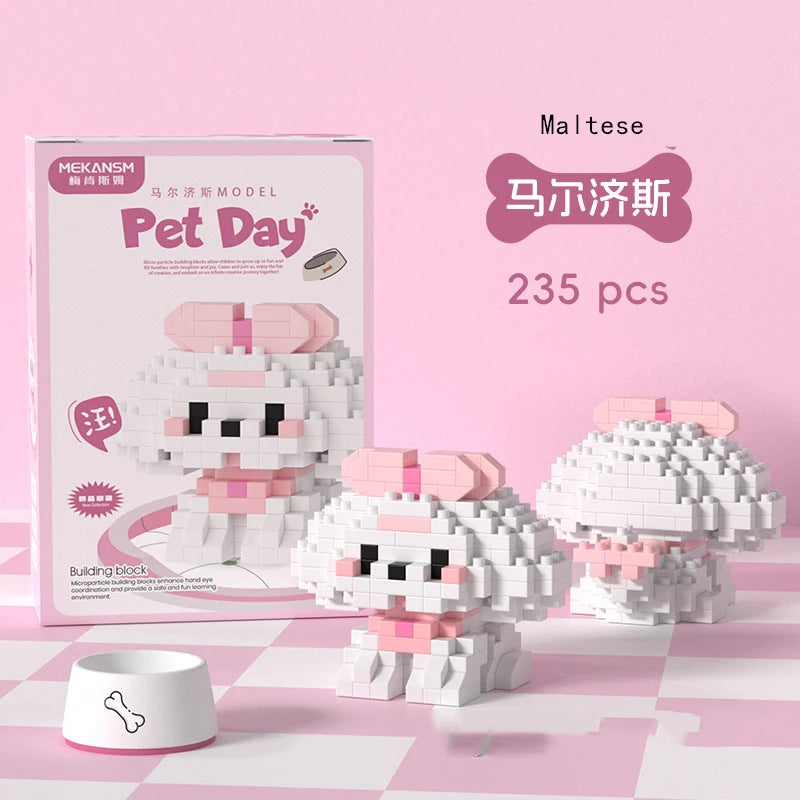 18 Styles Little Dog Cat Cute Pet Small Building Block Model Series Ornaments Children's Toys Miniature Bricks Quick Pick Grocers