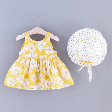 Baby Girl Dress Summer Bow And Full Print Daisy Pattern Suspender Beach Baby Dresses Cute Casual Baby Girl Clothes With Hat Quick Pick Grocers