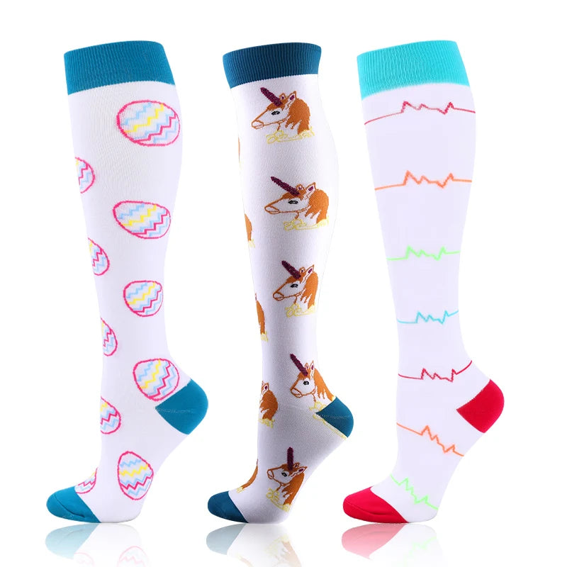 58 Styles 3 Pairs/Pack Compression Socks Knee High 30MmHg Women Men Sports Socks Edema Diabetes Varicose Veins Running Socks Quick Pick Grocers