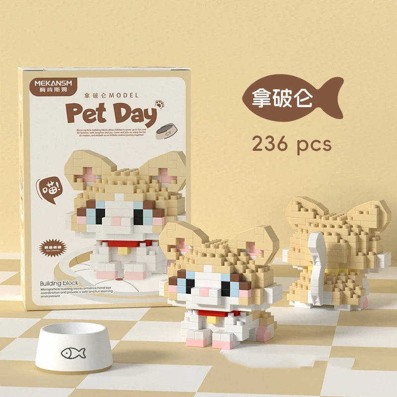 18 Styles Little Dog Cat Cute Pet Small Building Block Model Series Ornaments Children's Toys Miniature Bricks Quick Pick Grocers