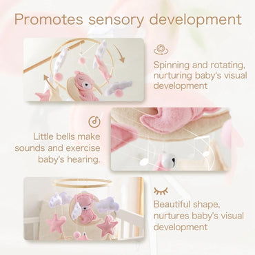 Crib Mobile Rattle Baby Wooden Bed Bell Baby Rattles Soft Felt Cartoon Bear Toys Crib Mobile Bed Bell Wood Toy Bracket Kid Gifts Purest Peak