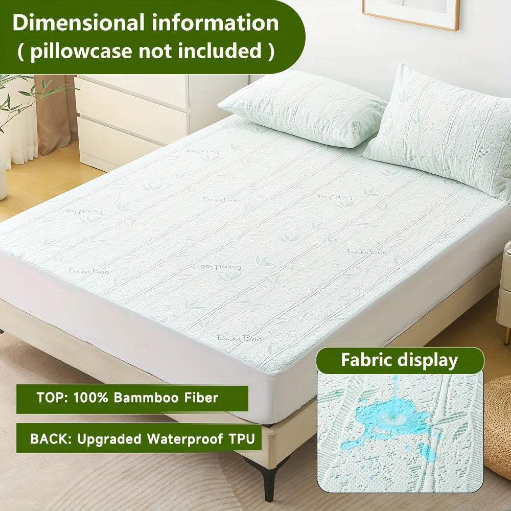 1p Cooling Bamboo Fiber Fitted Sheet, Breathable Mattress Protector Cover with Deep Pocket for Summer Quick Pick Grocers