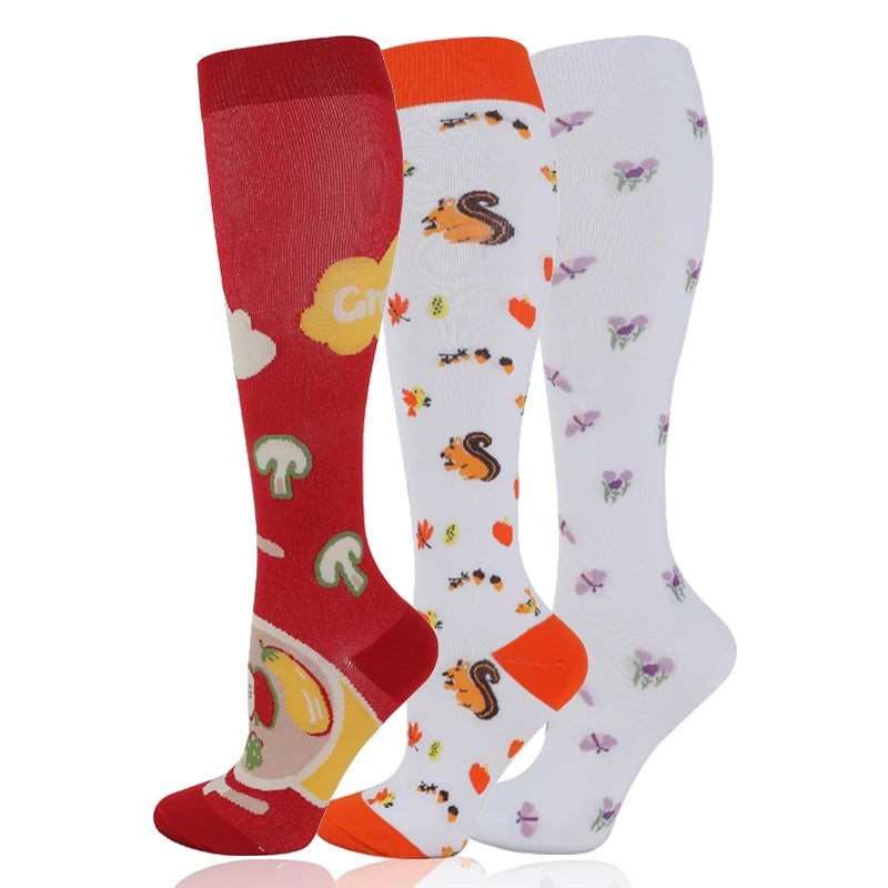 58 Styles 3 Pairs/Pack Compression Socks Knee High 30MmHg Women Men Sports Socks Edema Diabetes Varicose Veins Running Socks Quick Pick Grocers