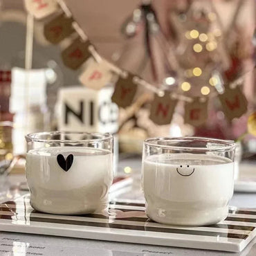 300ml Love/Happy Wall Glass Cup Milk Coffee Heart Cups Heat Resistant Healthy Drink Mug Tea Mugs Transparent Drinkware Mug Quick Pick Grocers