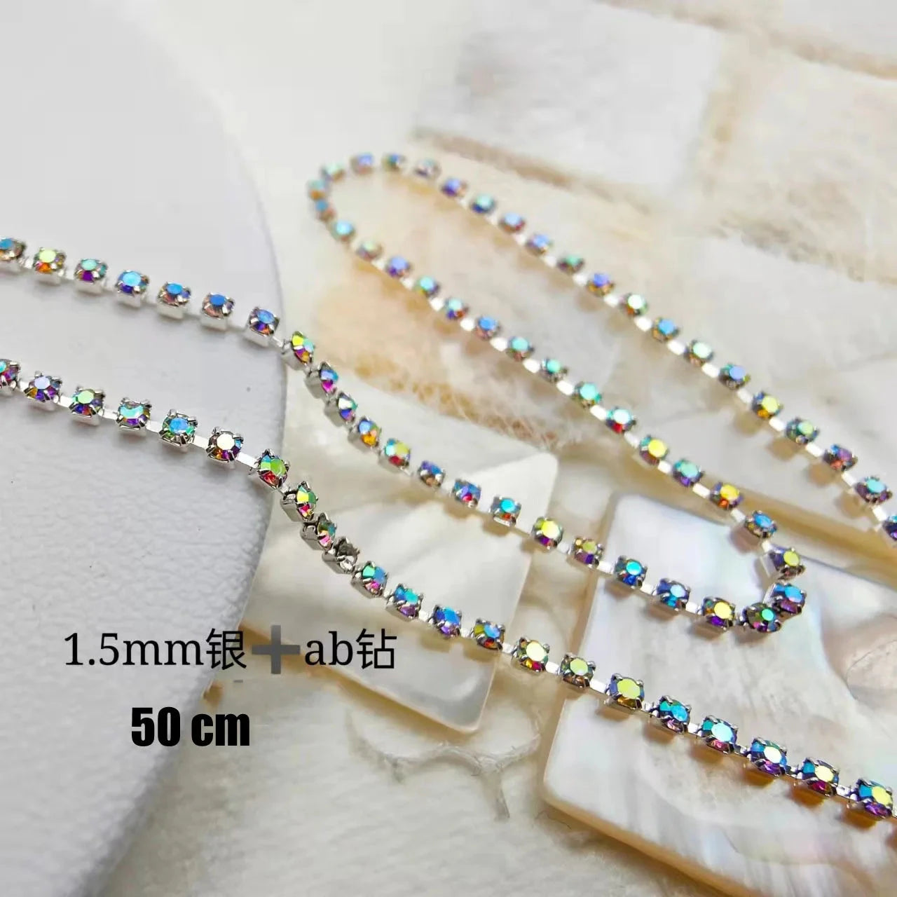 100/50cm Long Luxury Crystal Chain Nail Charms 1.5/2mm Shinying Clear/AB Diamond Nail Art Metal Steel French Manicure Crystal Econic Blanks